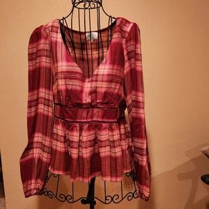 NWT Francesca's plaid blouse With Balloon/puffy Sleeve